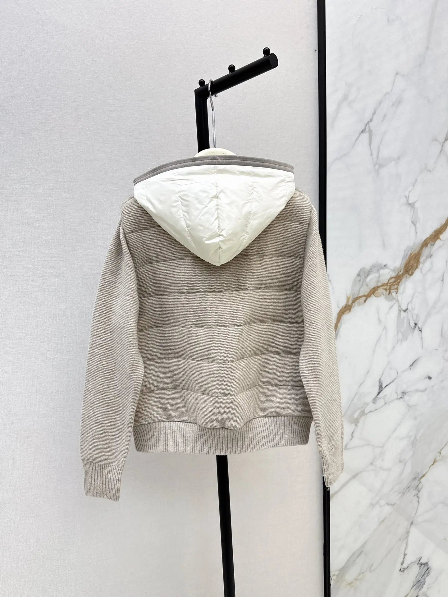 2025 Autumn and Winter Slim New Women's Clothing Hooded Knitted Spliced Down Jacket Nylon Wool Knitted 90 White Goose Down Linin