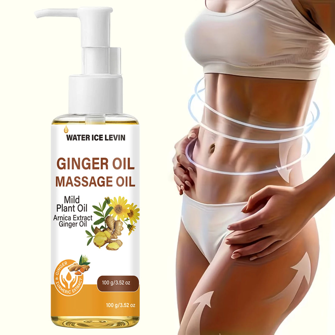 Natural Ginger Arnica Massage Oil, Hydrating Firming Plant-Based Body Care Essential Oil