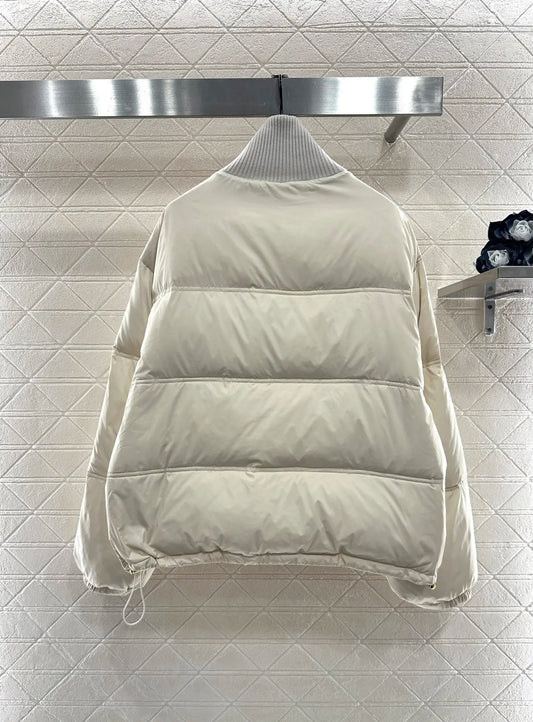 2025 autumn and winter new high-end customized women's warm stand-up collar down cotton jacket collar edge knitted ribbed