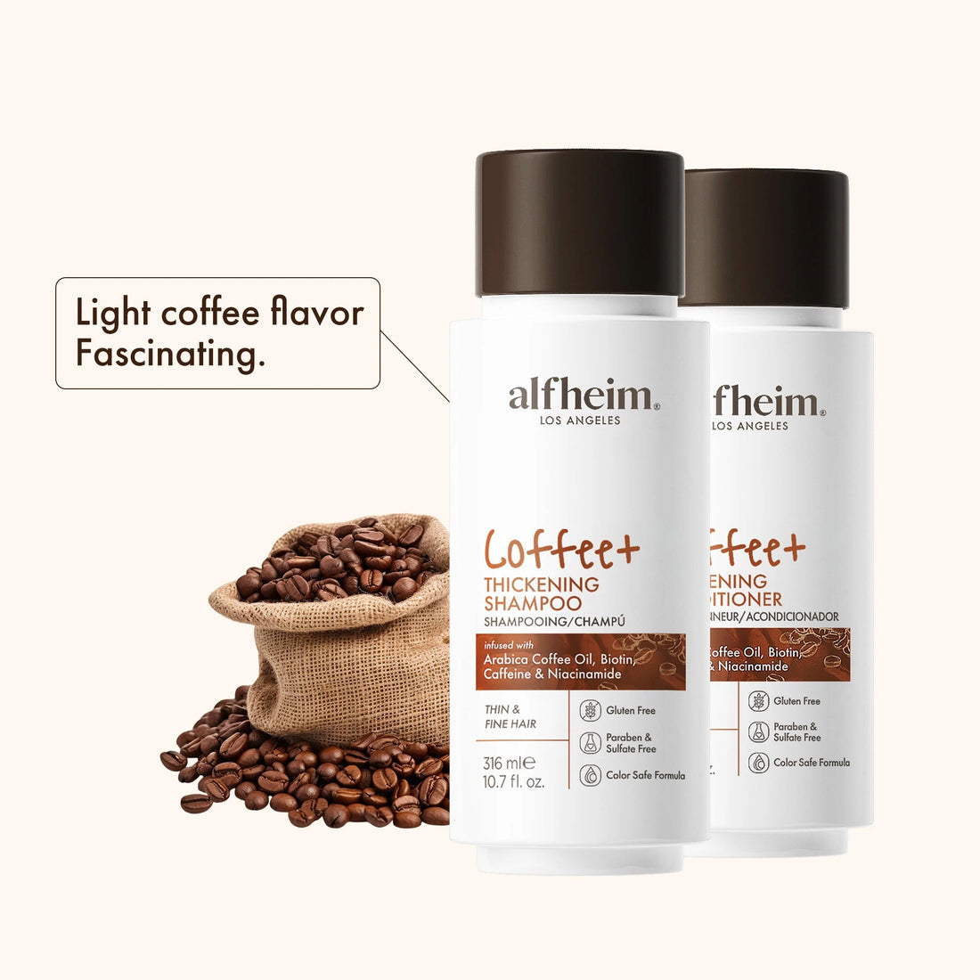 Coffee+ Thickening Shampoo & Conditioner Set–Strengthens,Adds Volume,Bounce & Shine,Moisturizing &Volumizing for Fine Hair Halalzen