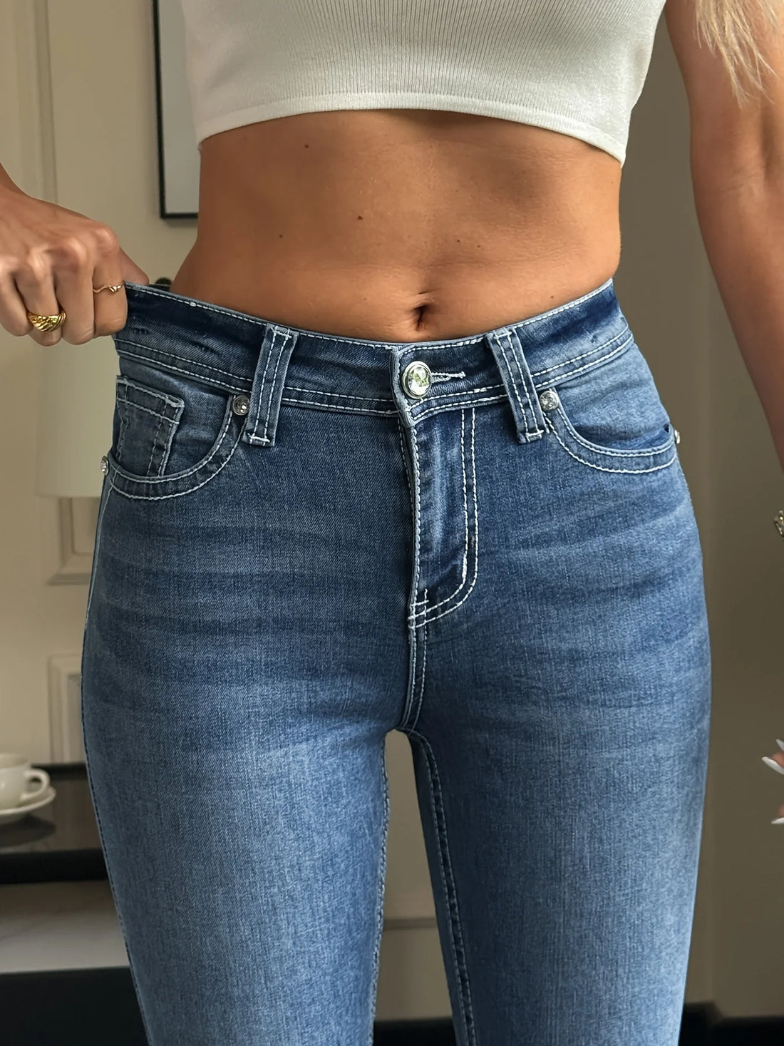 Flare Jeans Women High Waist Slim Fit Pants Vintage Y2K Stretch Retro Streetwear Casual Trendy Everyday Fashion Trousers Outfit