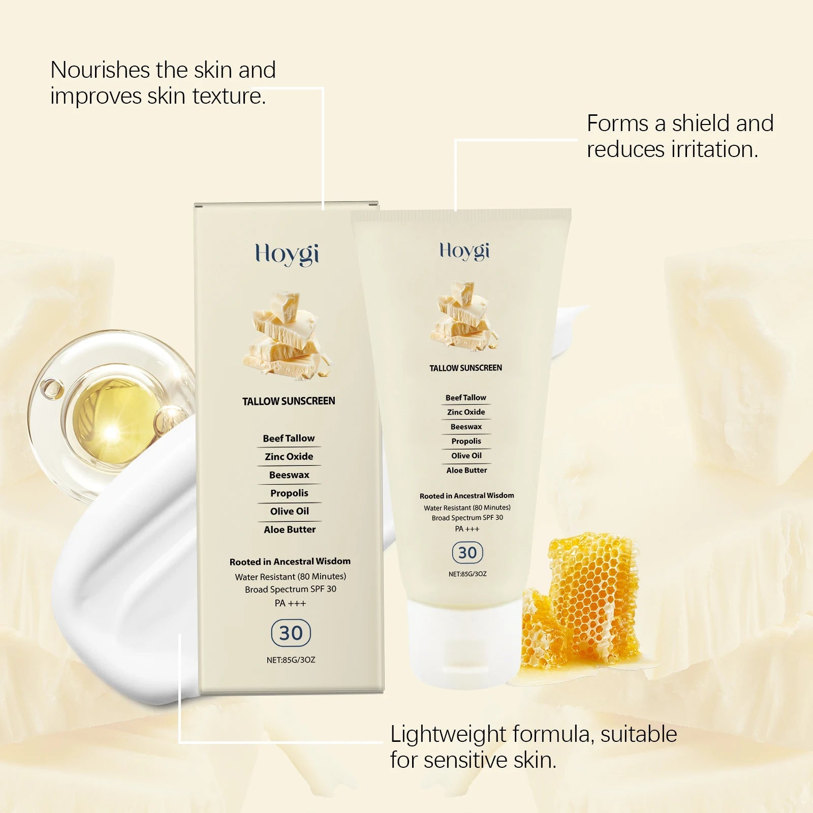 85g SPF30 Body Sunscreen Lotion Lightweight Refreshing Non-sticky Breathable Sweatproof Anti-UV Glowing Hydrating Sunblock Cream Halalzen