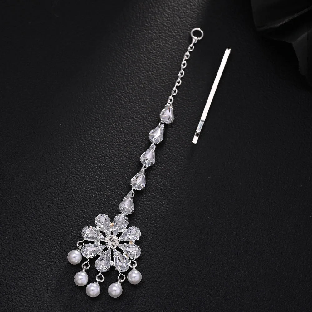 Stonefans Pearl Forehead Chain Indian Jewellery Women Vintage Headband Pendant Crystal Party Hair Accessories Y2k Wedding Gifts
