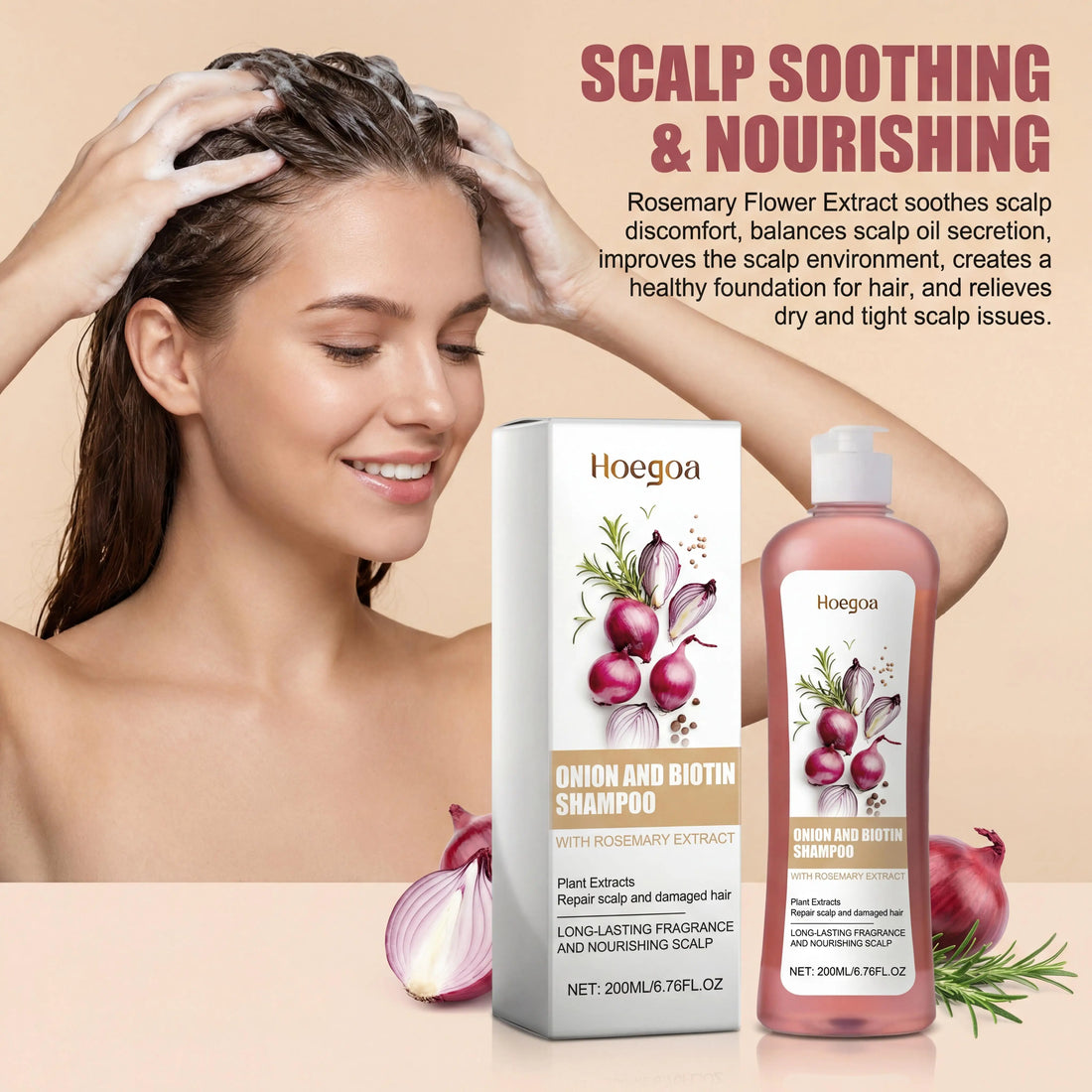 Hoegoa Onion Biotin Shampoo Scalp Soothing Gentle Cleansing Nourishing Natural Shine Smooth Growth Prevents Hair Loss Volumizing Hair Strengthen Shampoo