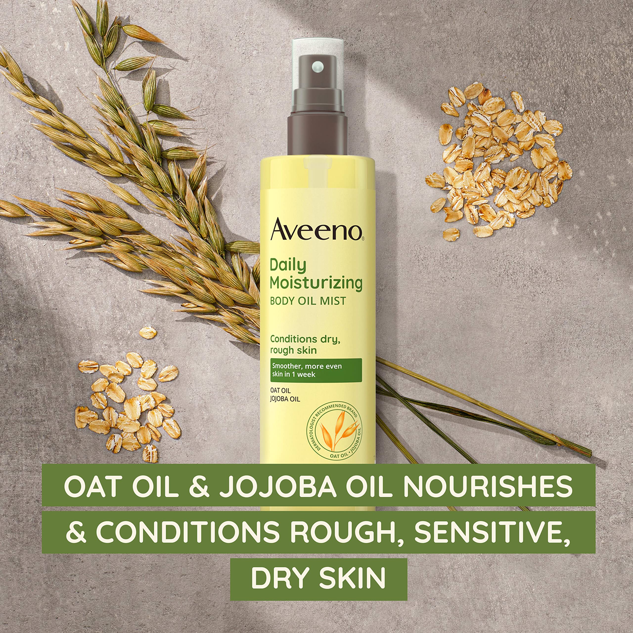 Aveeno Daily Moisturizing Body Oil Mist with Oat Oil and Jojoba Oil for Rough, Dry, Sensitive Skin, Nourishing Body Spray for Smoother, More Even Skin, Paraben- & Silicone-Free, 6.7 fl. oz