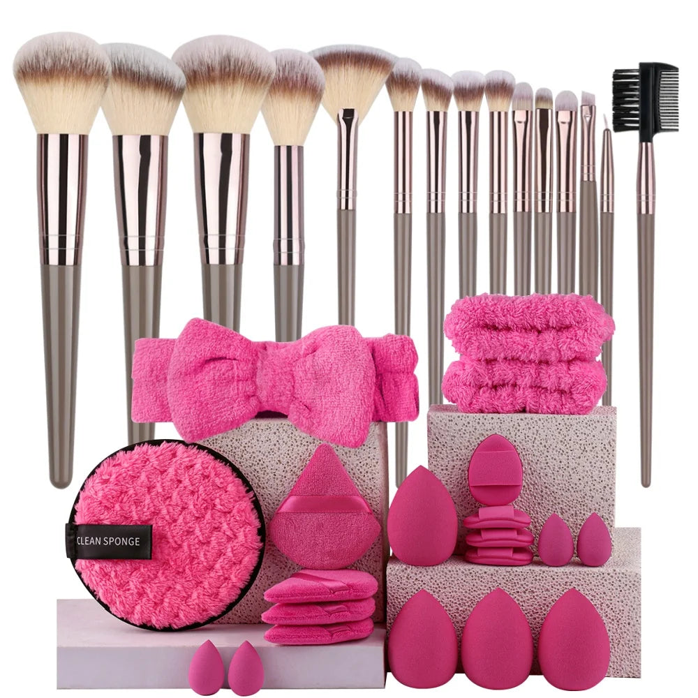 Premium Makeup Brushes Set, Including Makeup Brushes, Hairband Wrist Sponge Ball Powder Puff Silicone Cleaning Makeup Brush Tool