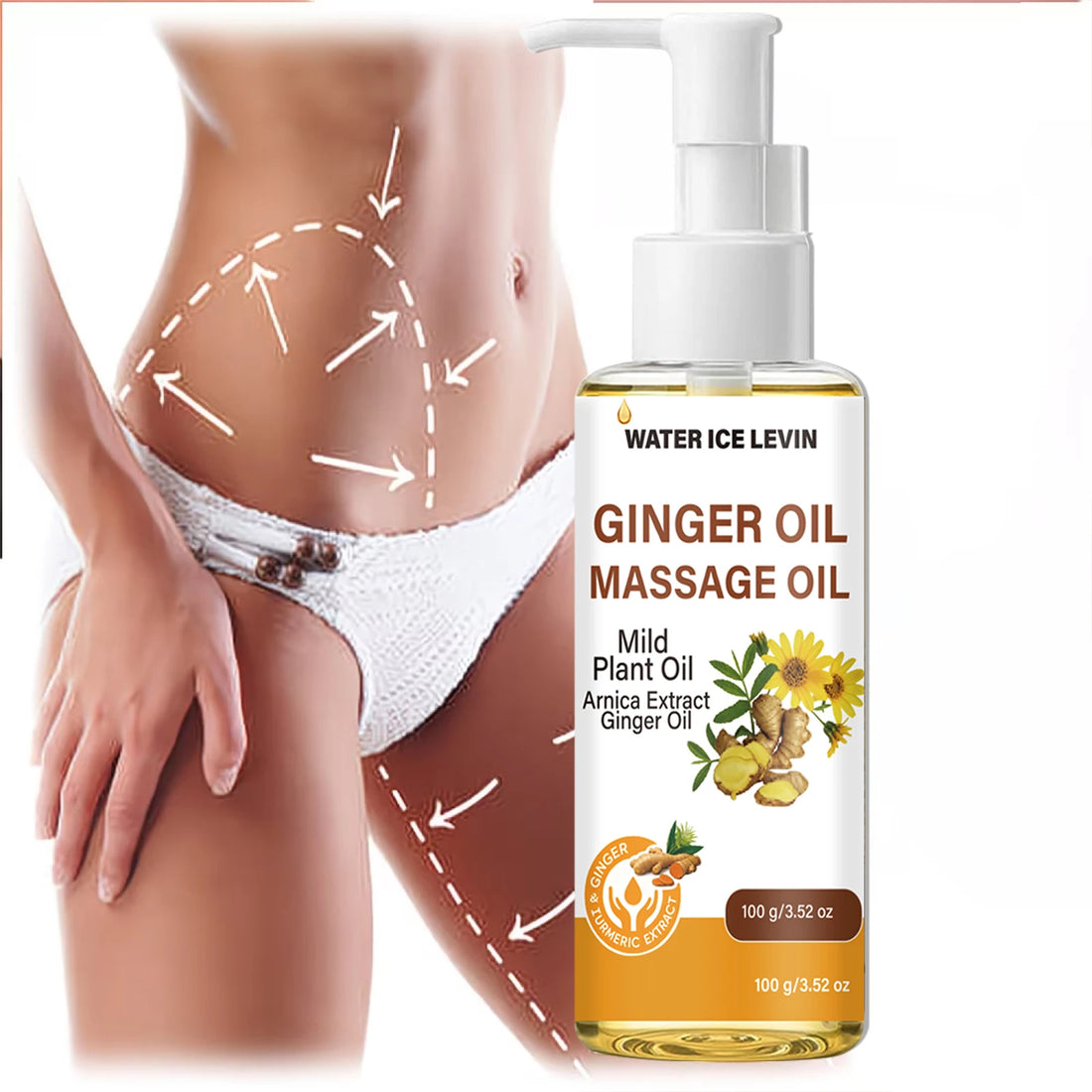 Natural Ginger Arnica Massage Oil, Hydrating Firming Plant-Based Body Care Essential Oil