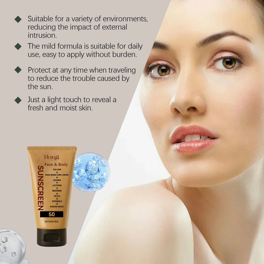 Hoygi Light Sunscreen Cream Refreshing Prevent Sunburn Moisturizing Non-sticky Reduce Dryness Soothing Discomfort Body Sunscreen Halalzen