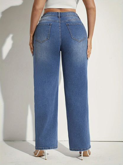 Plus Size Women High Waist Wide Leg Jeans Pants Casual Streetwear Vintage Relaxed Fit Trendy Everyday Blue Trousers Fashion