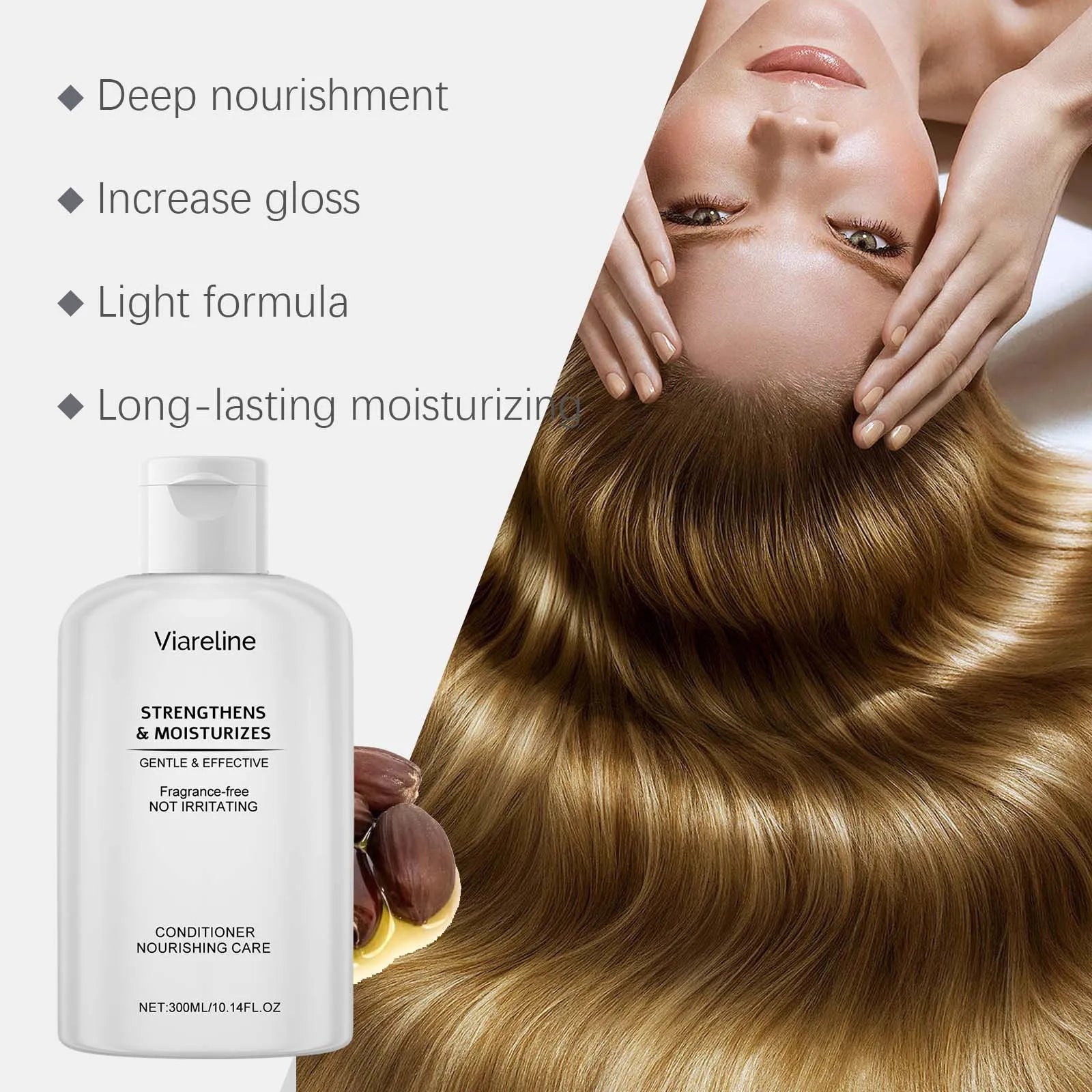 Viareline 300ml Nourish Care Shampoo & Conditioner Set Oil Control Strengthen Root Repair Breakage Split Ends Hair Wash Set Halalzen