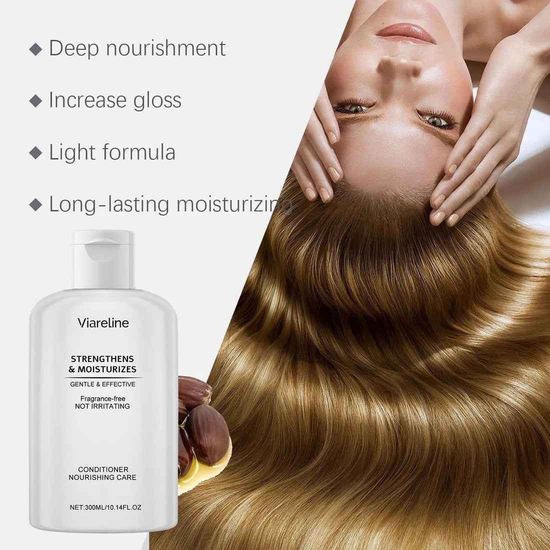 Viareline 300ml Nourish Care Shampoo & Conditioner Set Oil Control Strengthen Root Repair Breakage Split Ends Hair Wash Set Halalzen