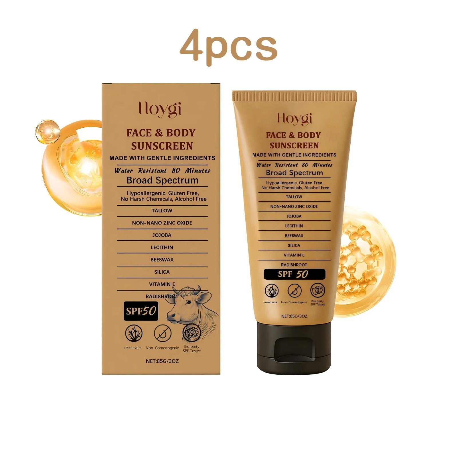 Hoygi 85g Beef Tallow Sunscreen Cream Spf50 Body Face Lasting Sun Protection Nourish Soothing Redness Refreshing Skin Sunscreen Halalzen