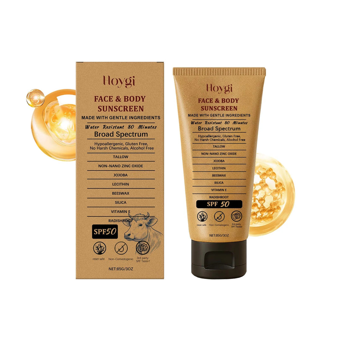 Hoygi 85g Beef Tallow Sunscreen Cream Spf50 Body Face Lasting Sun Protection Nourish Soothing Redness Refreshing Skin Sunscreen Halalzen