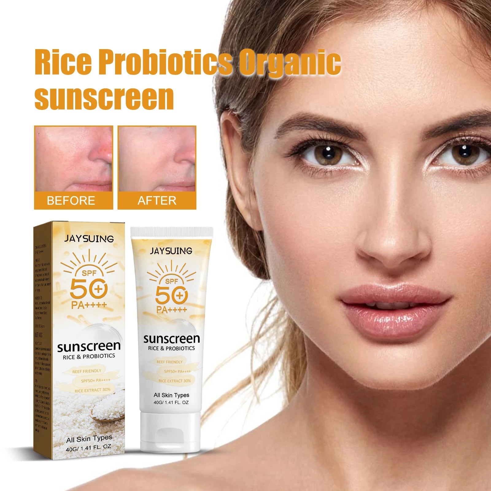 Jaysuing 40g Summer Probiotic Organic Sunscreen Outdoor Isolation Uv Protection Spf 50 Moisturizing Whiten Skin Body Sunblock Halalzen