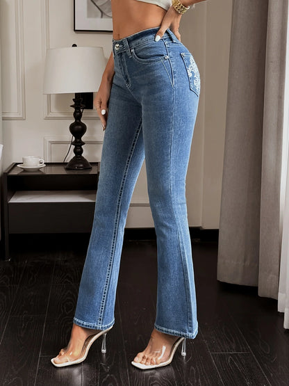 Flare Jeans Women High Waist Slim Fit Pants Vintage Y2K Stretch Retro Streetwear Casual Trendy Everyday Fashion Trousers Outfit