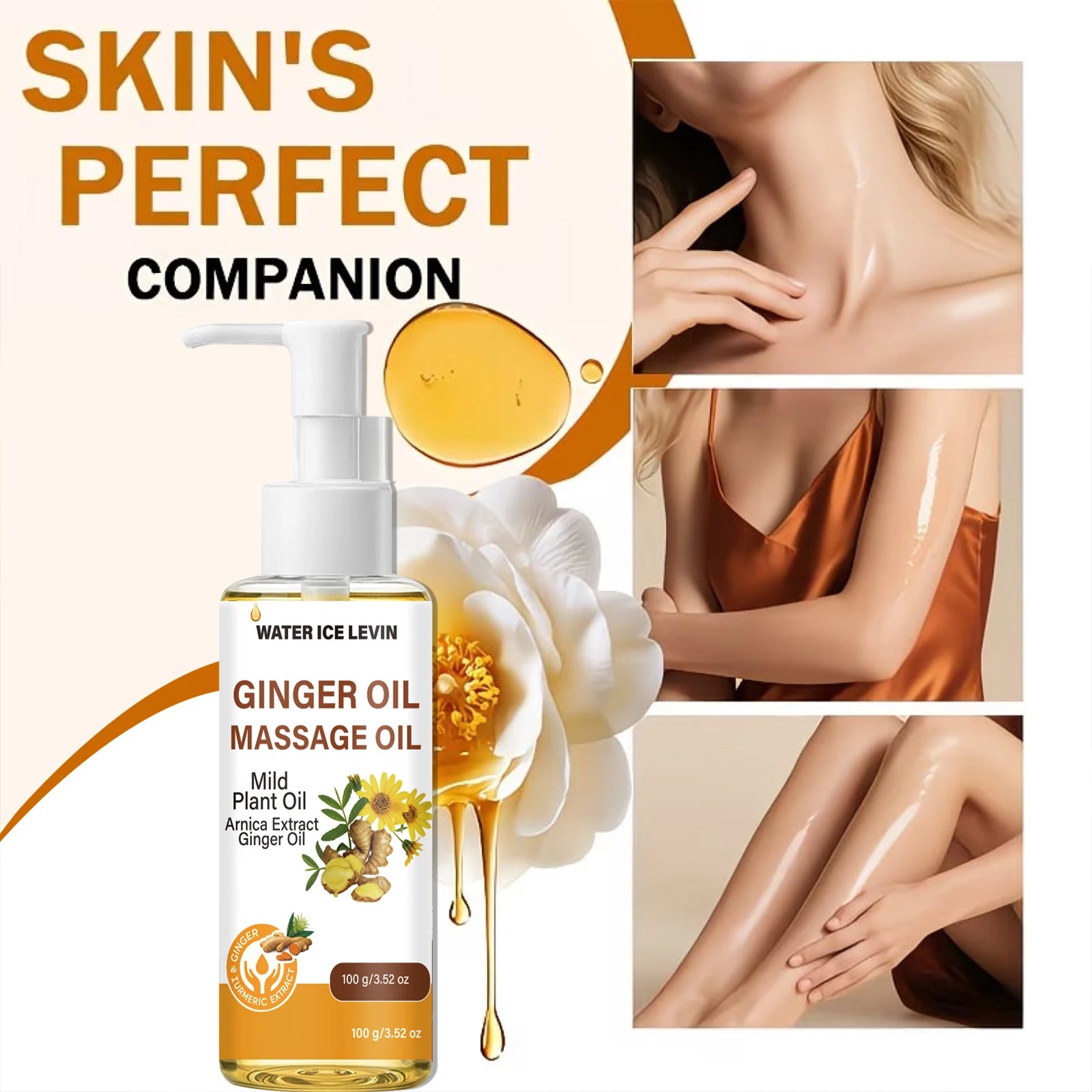 Natural Ginger Arnica Massage Oil, Hydrating Firming Plant-Based Body Care Essential Oil