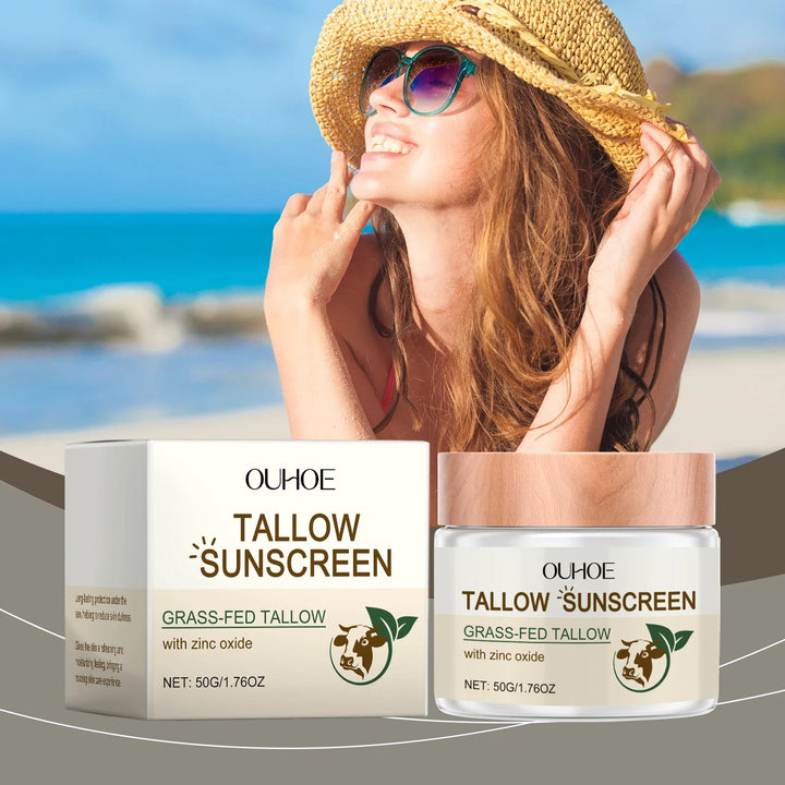 Ouhoe 50g Beef Tallow Sunscreen Uv Isolation Protect Oil Control Soothe Sunburn Moisturize Face Summer Refreshing Care Sunblock Halalzen