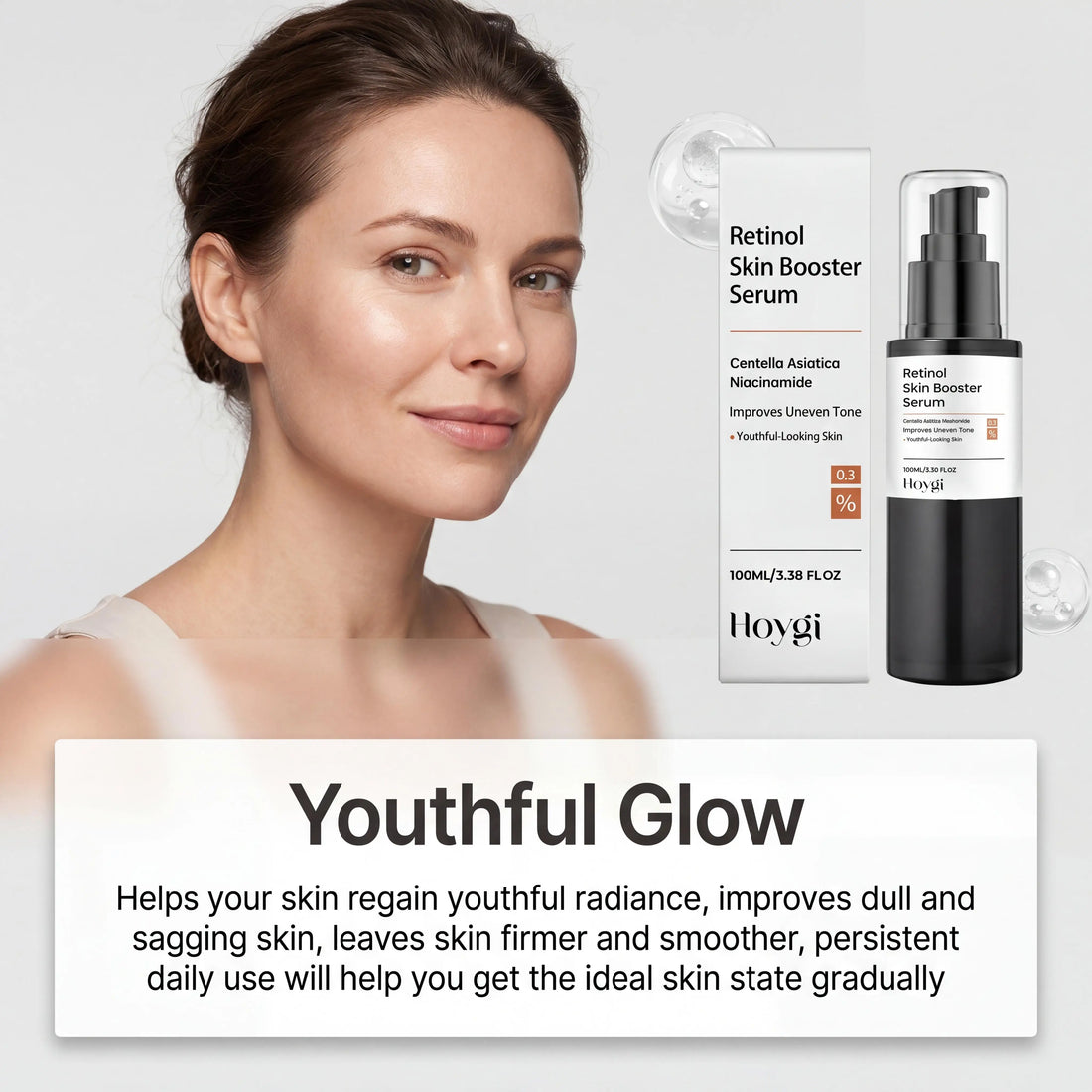 Hoygi Retinol Facial Serum Gentle Hydrating Brighten Skin Tone Firming Lifting Anti-Aging Smooth Fine Lines Daily Face Skin Care