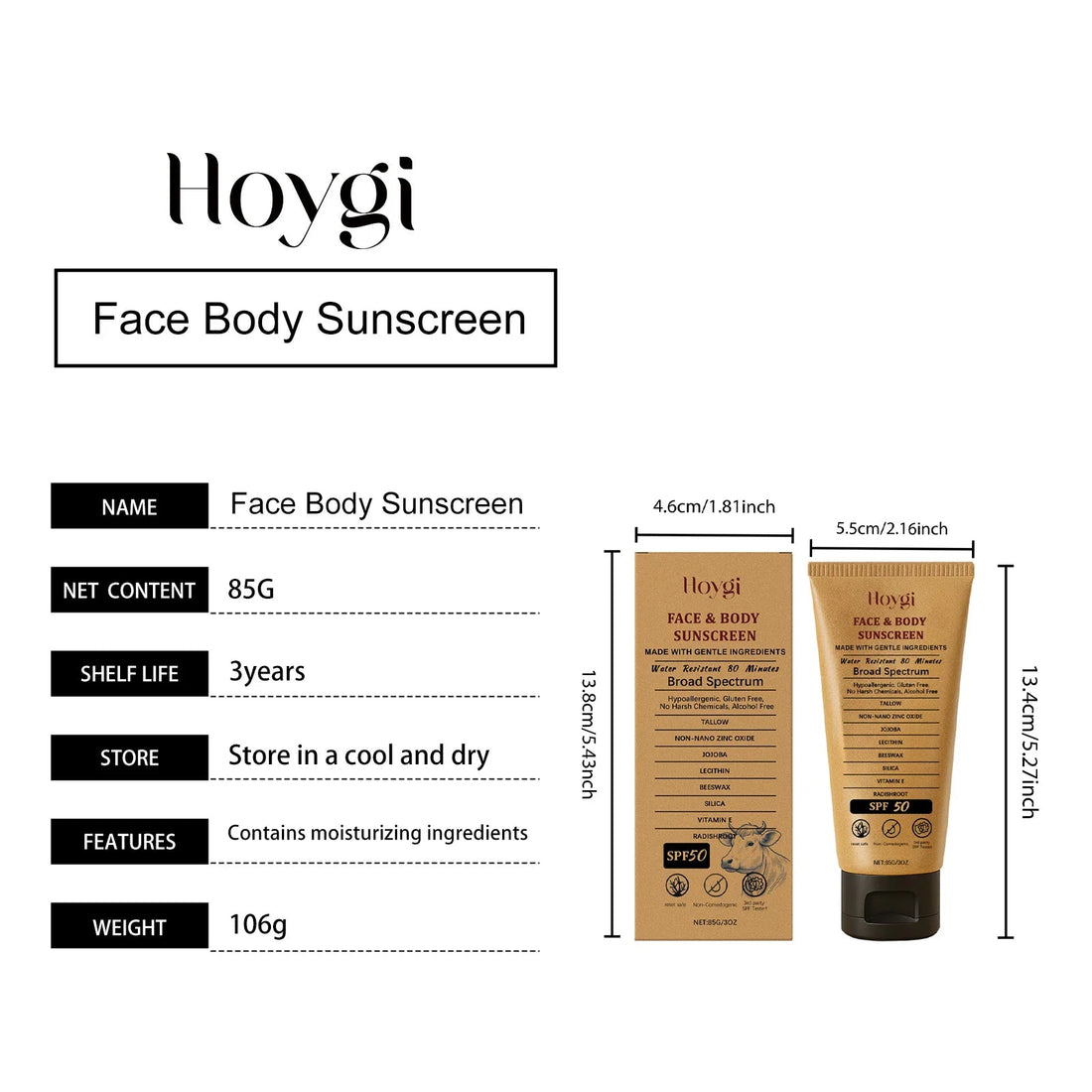 Hoygi 85g Beef Tallow Sunscreen Cream Spf50 Body Face Lasting Sun Protection Nourish Soothing Redness Refreshing Skin Sunscreen Halalzen