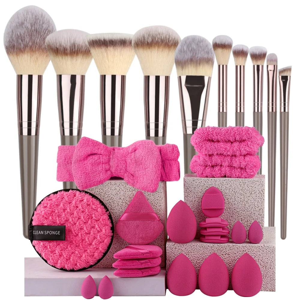 Premium Makeup Brushes Set, Including Makeup Brushes, Hairband Wrist Sponge Ball Powder Puff Silicone Cleaning Makeup Brush Tool