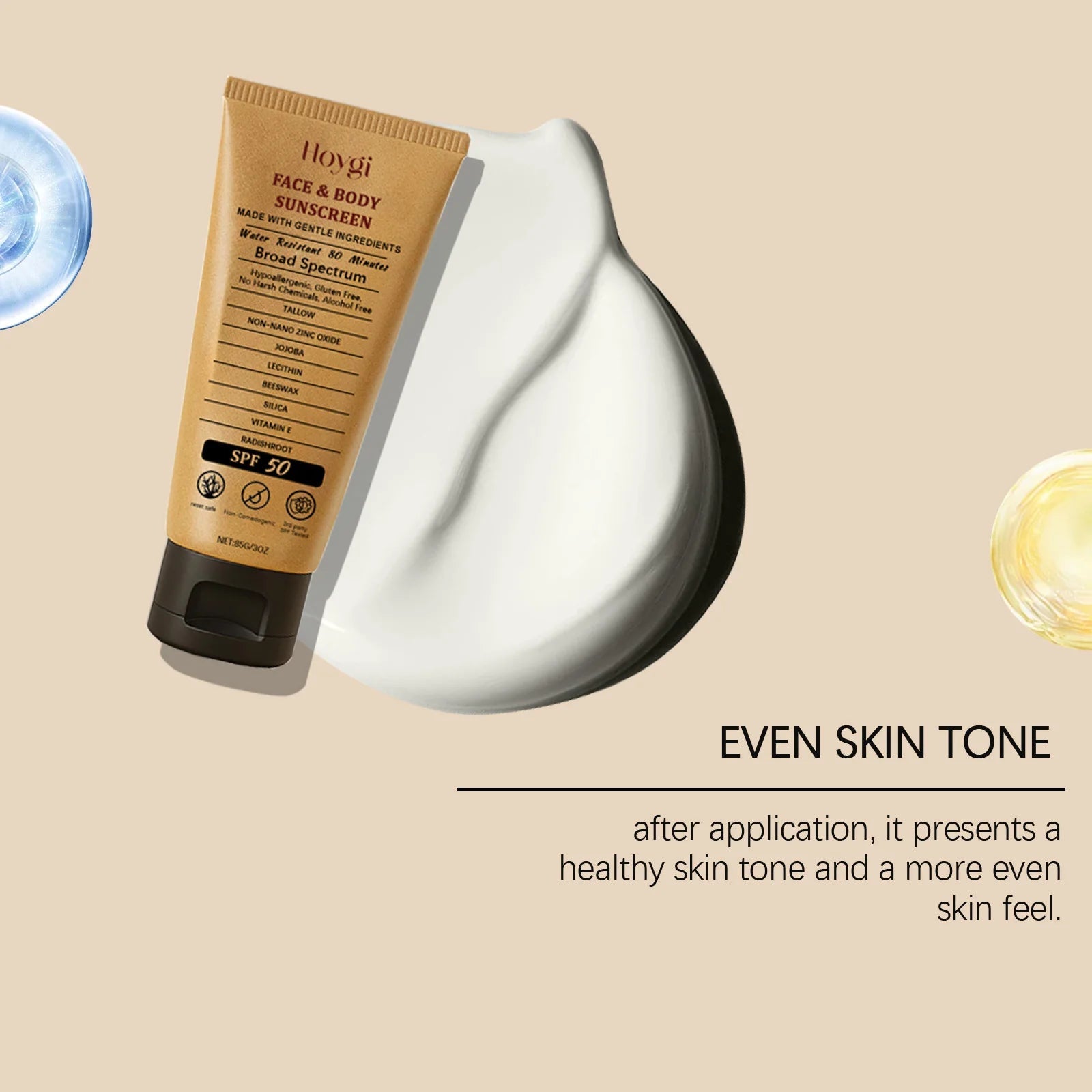 Hoygi 85g Beef Tallow Sunscreen Cream Spf50 Body Face Lasting Sun Protection Nourish Soothing Redness Refreshing Skin Sunscreen Halalzen