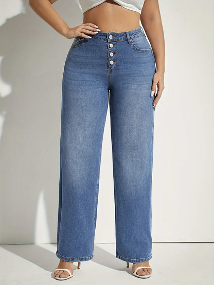 Plus Size Women High Waist Wide Leg Jeans Pants Casual Streetwear Vintage Relaxed Fit Trendy Everyday Blue Trousers Fashion