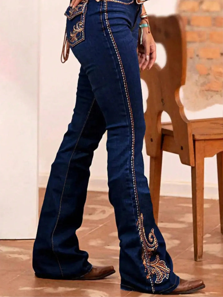 【HME】Exquisite Embroidery On Pockets & Leg, Stretch & Comfortable Ladies Country Outfit, Western Wear Women Vintage Jeans