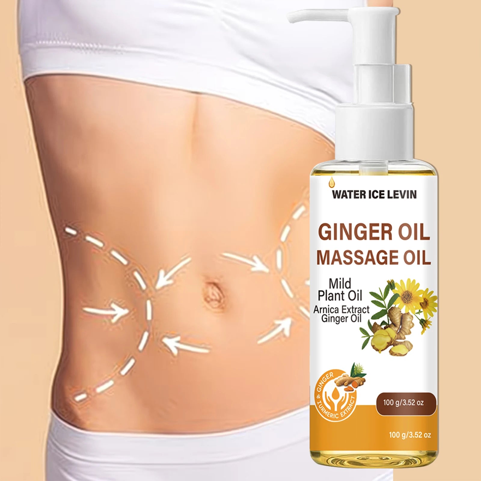 Natural Ginger Arnica Massage Oil, Hydrating Firming Plant-Based Body Care Essential Oil