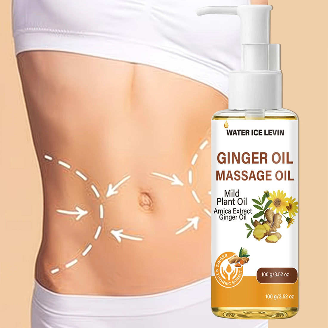 Natural Ginger Arnica Massage Oil, Hydrating Firming Plant-Based Body Care Essential Oil
