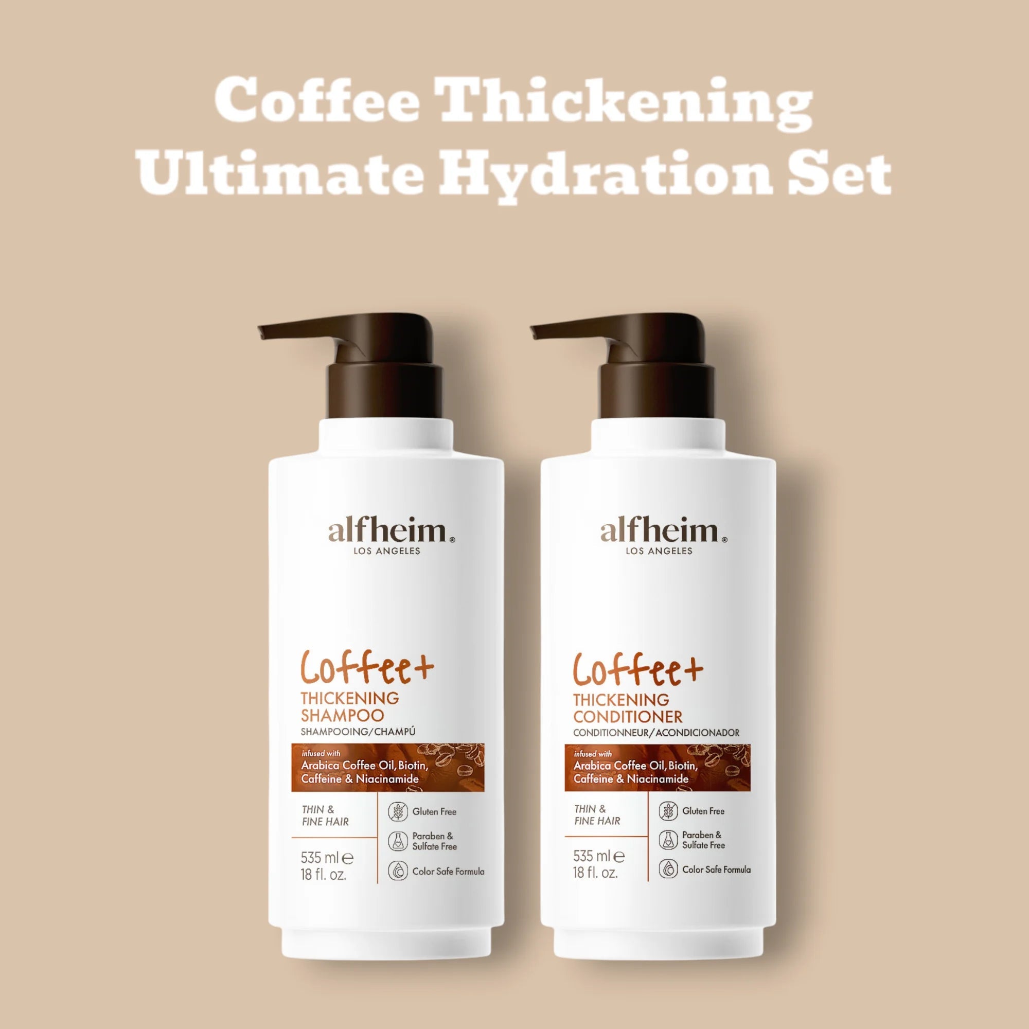 Coffee+ Thickening Shampoo & Conditioner Set–Strengthens,Adds Volume,Bounce & Shine,Moisturizing &Volumizing for Fine Hair Halalzen