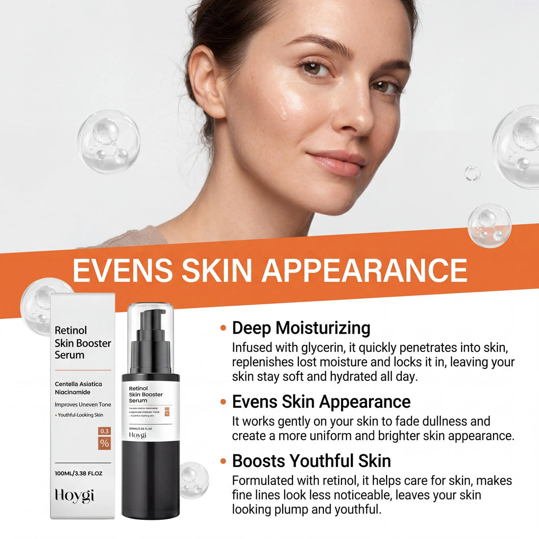 Hoygi Retinol Facial Serum Gentle Hydrating Brighten Skin Tone Firming Lifting Anti-Aging Smooth Fine Lines Daily Face Skin Care
