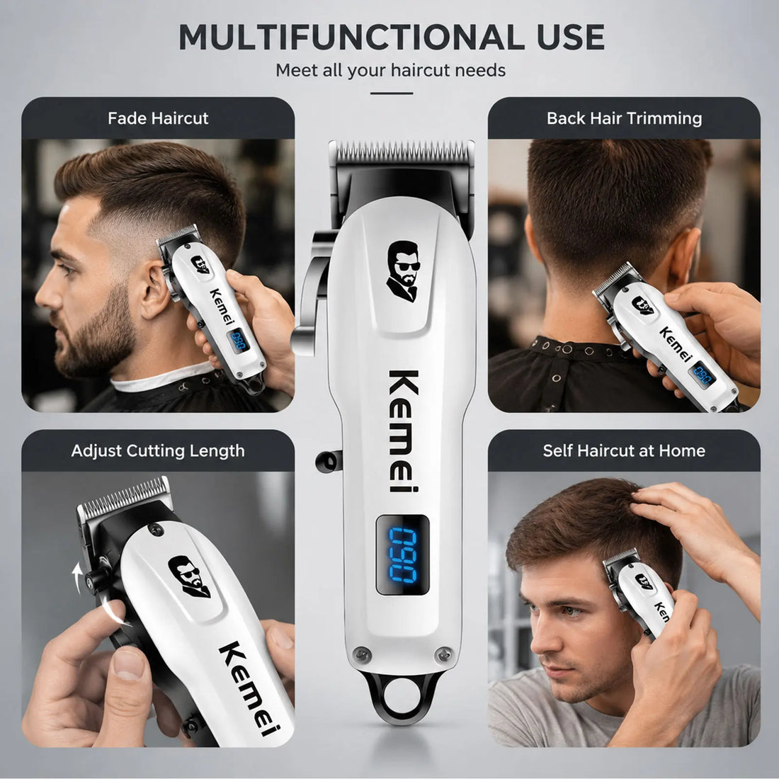 Kemei KM232 KM2299 Hair Clipper Combo Set for Men, Wireless Electric Hair Trimmer, USB Rechargeable, High-Power Hair Clipper for Home or Salon, Adjustable Blades for Carving, Edging, and Styling