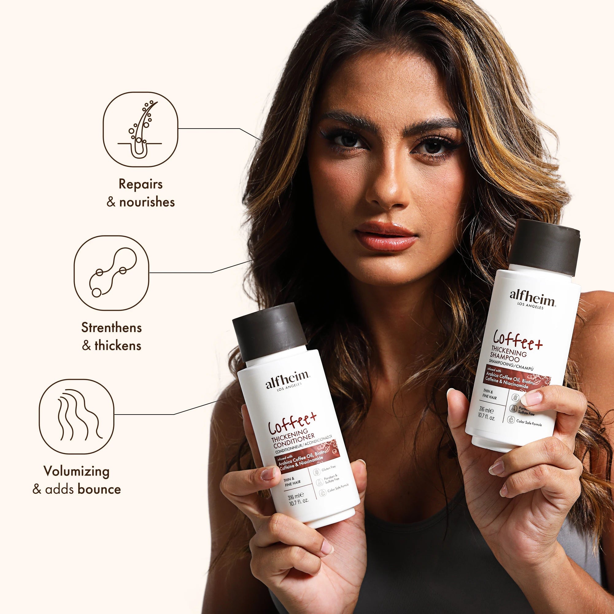 Coffee+ Thickening Shampoo & Conditioner Set–Strengthens,Adds Volume,Bounce & Shine,Moisturizing &Volumizing for Fine Hair Halalzen