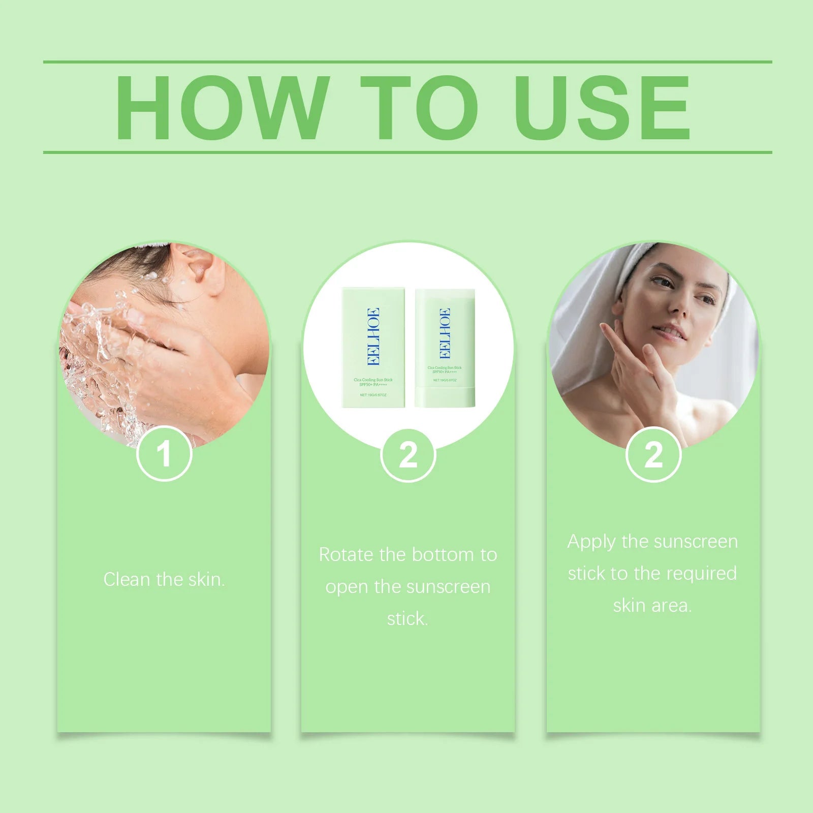 Centella Asiatica Sunscreen Stick Spf 50+ Pa+++ Moisturize Brightnening Skin Care Product Freshing Oil Control Sunscreen