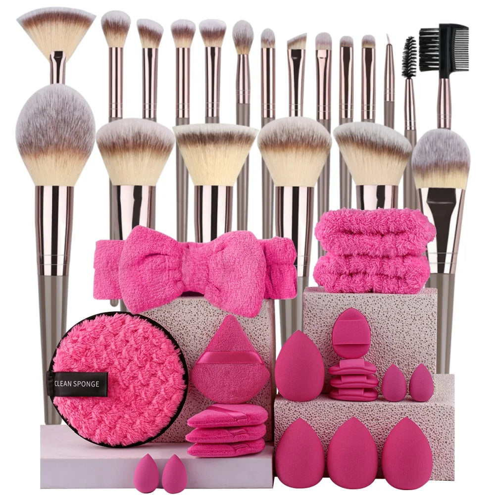 Premium Makeup Brushes Set, Including Makeup Brushes, Hairband Wrist Sponge Ball Powder Puff Silicone Cleaning Makeup Brush Tool