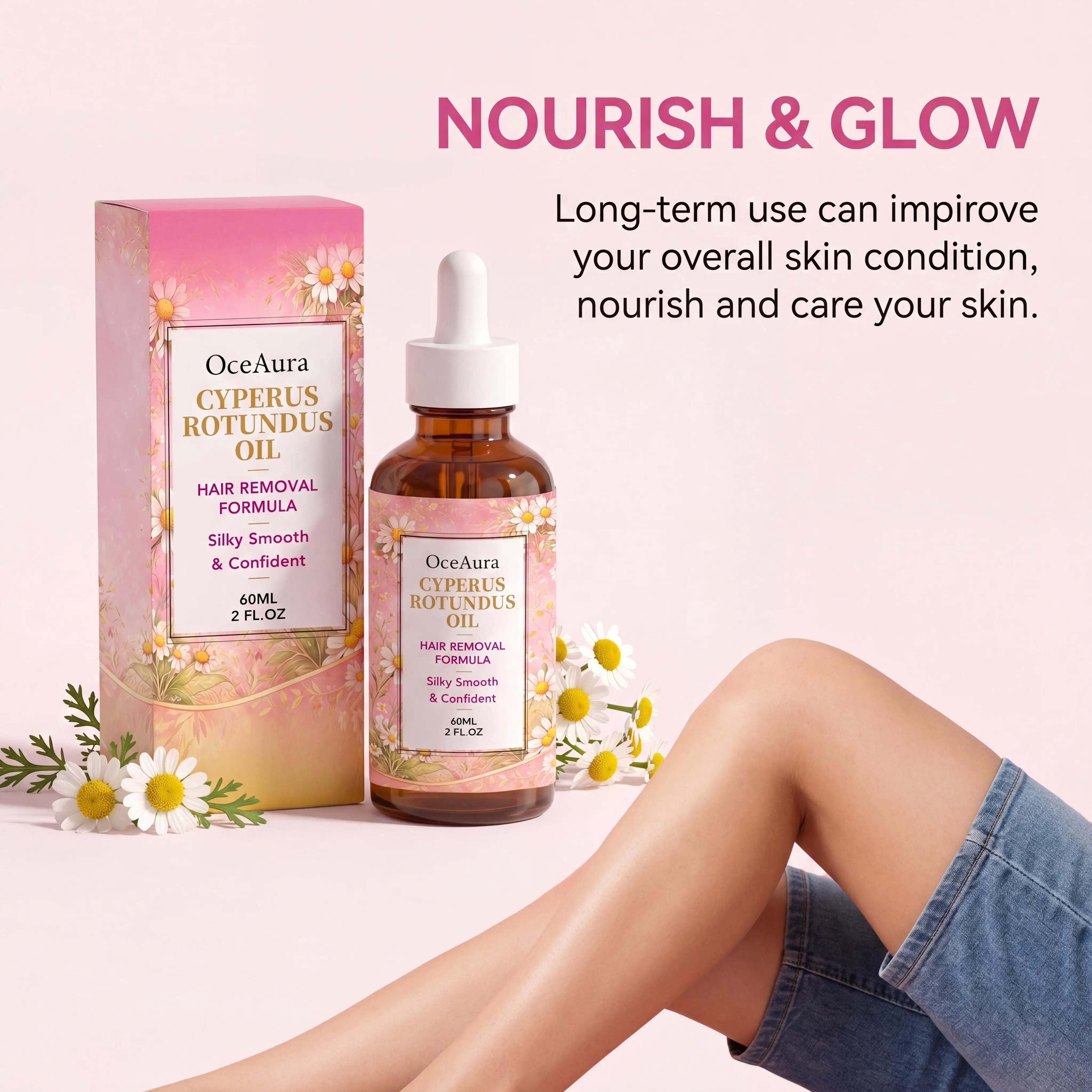 Oceaura Rotundus Hair Removal Care Essential Oil Reduces Growth Soothing Moisturizing Shrinking Pores Body Hair Removal Gentle Depilatory Care Oil