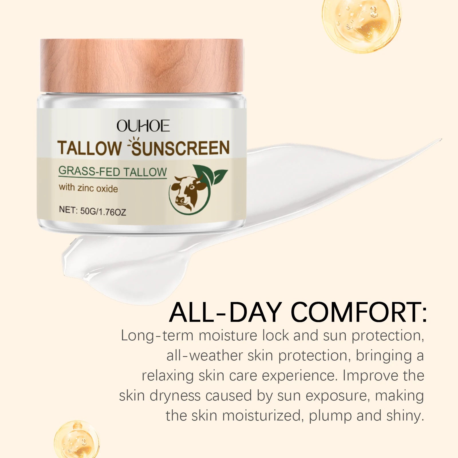 Ouhoe 50g Beef Tallow Sunscreen Uv Isolation Protect Oil Control Soothe Sunburn Moisturize Face Summer Refreshing Care Sunblock Halalzen