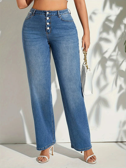 Plus Size Women High Waist Wide Leg Jeans Pants Casual Streetwear Vintage Relaxed Fit Trendy Everyday Blue Trousers Fashion