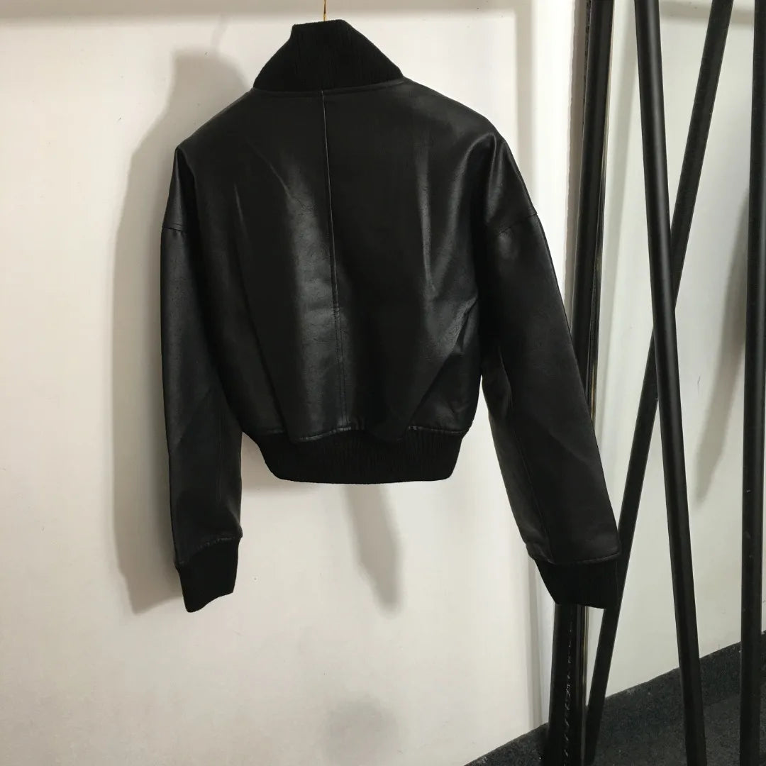 High quality autumn and winter women's short sleeved standing collar motorcycle PU leather jacket SU48