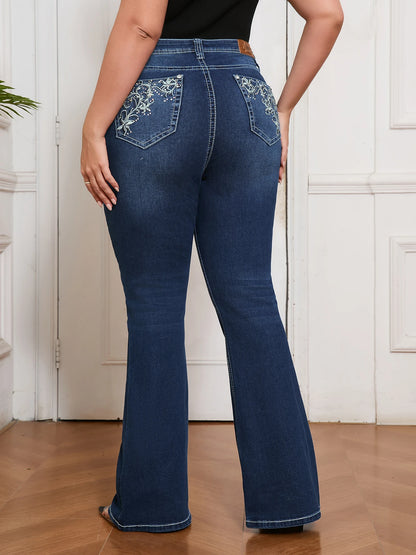 Women Plus Size High Waist Flare Jeans Vintage Stretch Denim Pants Slim Fit Casual Streetwear Retro Bootcut Long Trousers