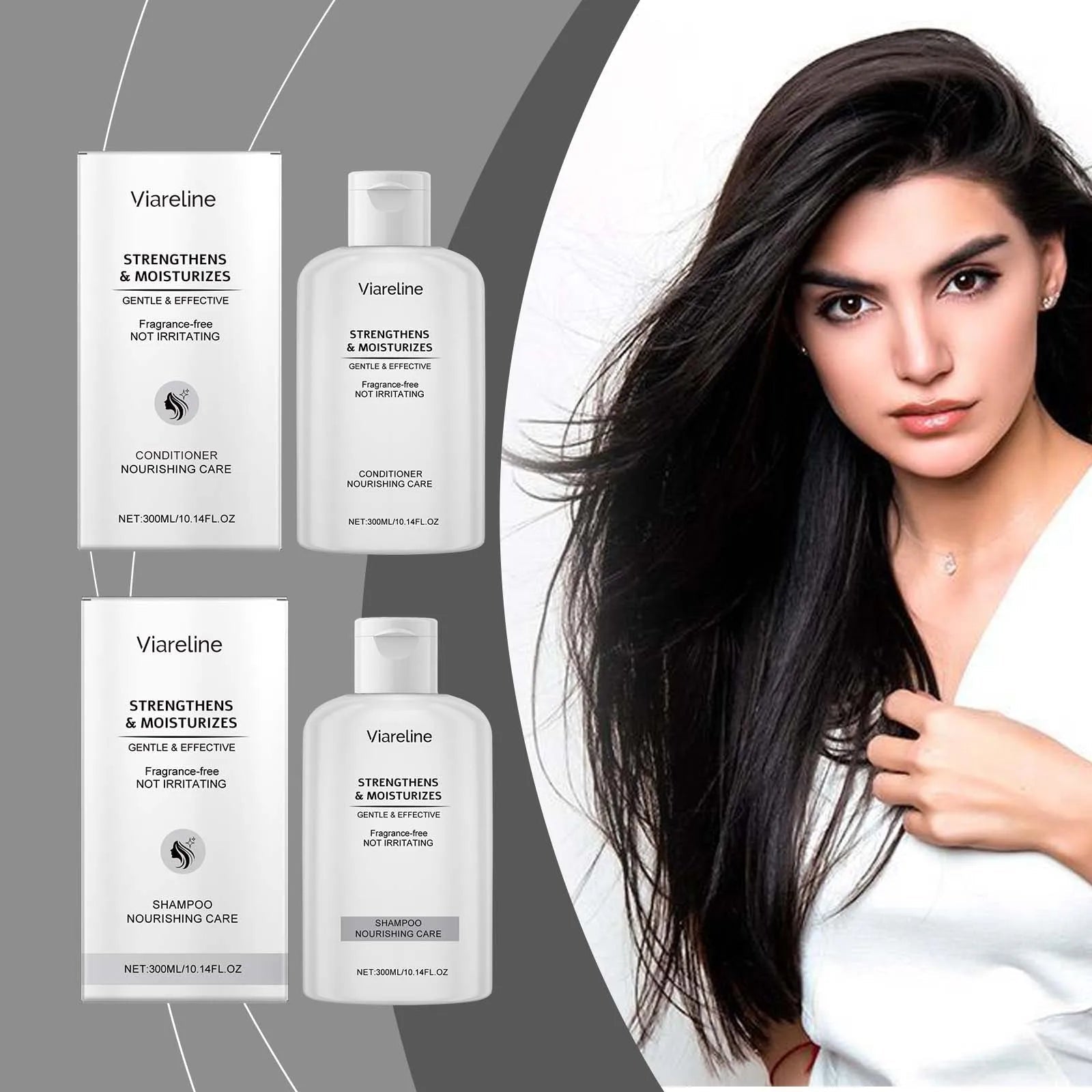 Viareline 300ml Nourish Care Shampoo & Conditioner Set Oil Control Strengthen Root Repair Breakage Split Ends Hair Wash Set Halalzen