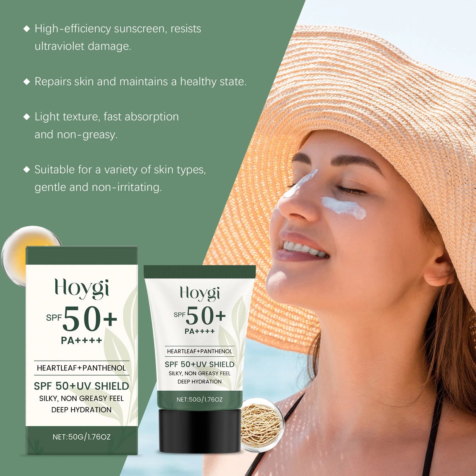 Hoygi Moisturize Sunscreen Cream Prevent Sunburn Moisturizing Reduce Redness Light Texture Non-sticky Gentle Sunblock Lotion Halalzen