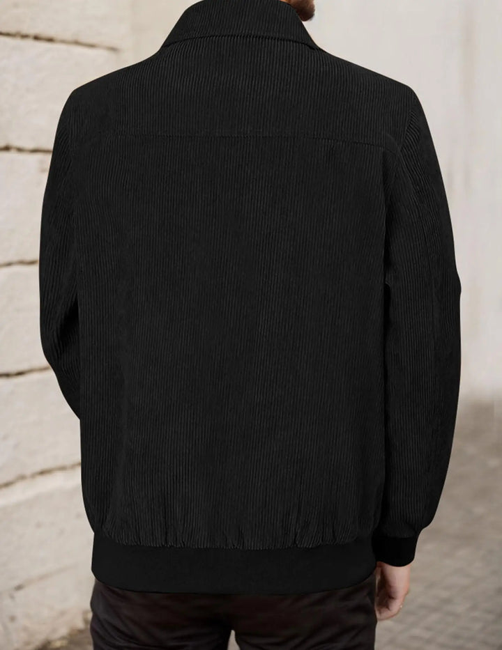 Mens Corduroy Trucker Jacket Long Sleeve Zip Up Lapel Collar Casual Fall Winter Shacket Coat With Pocket