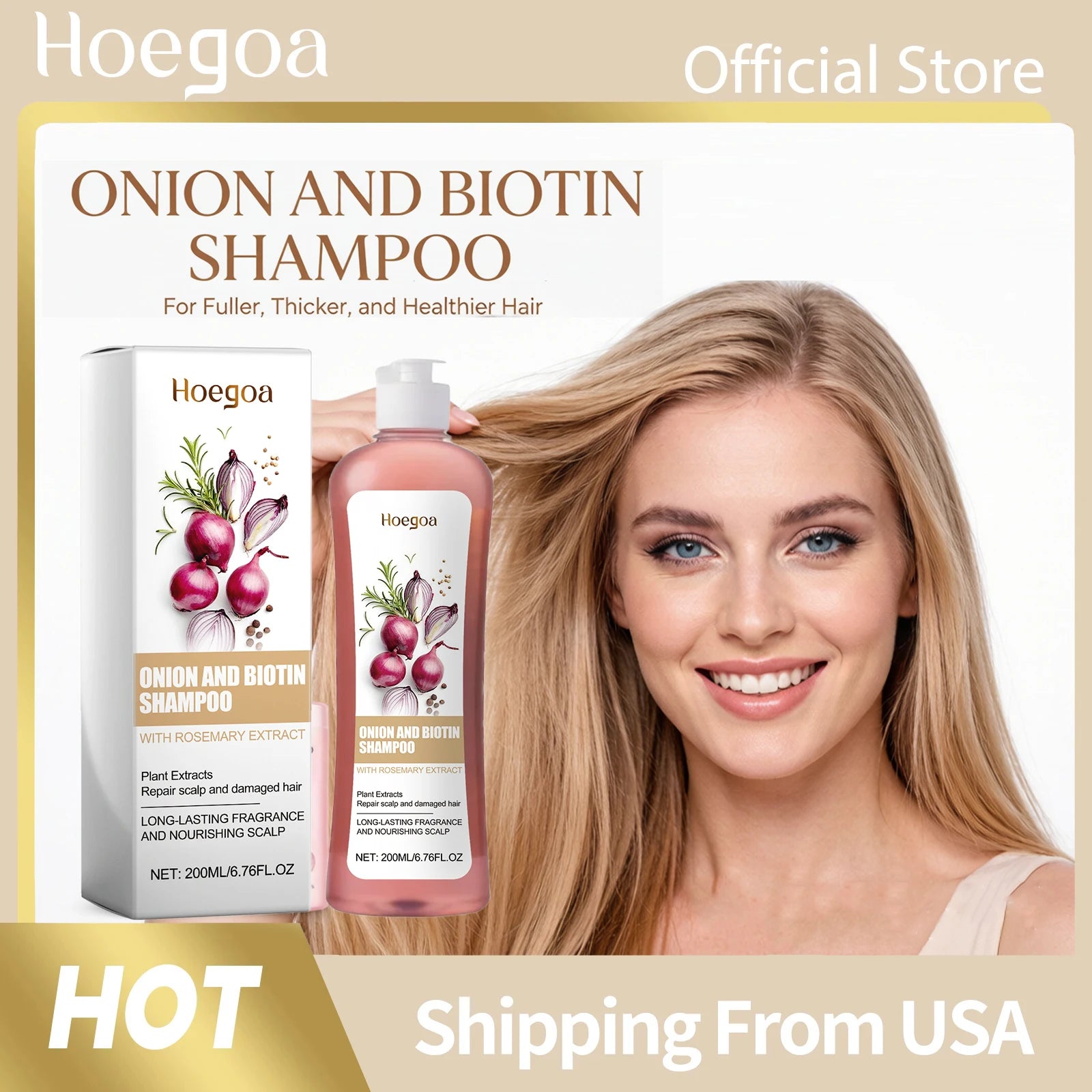 Hoegoa Onion Biotin Shampoo Scalp Soothing Gentle Cleansing Nourishing Natural Shine Smooth Growth Prevents Hair Loss Volumizing Hair Strengthen Shampoo