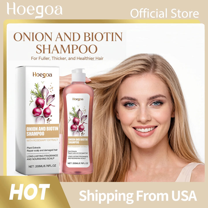 Hoegoa Onion Biotin Shampoo Scalp Soothing Gentle Cleansing Nourishing Natural Shine Smooth Growth Prevents Hair Loss Volumizing Hair Strengthen Shampoo