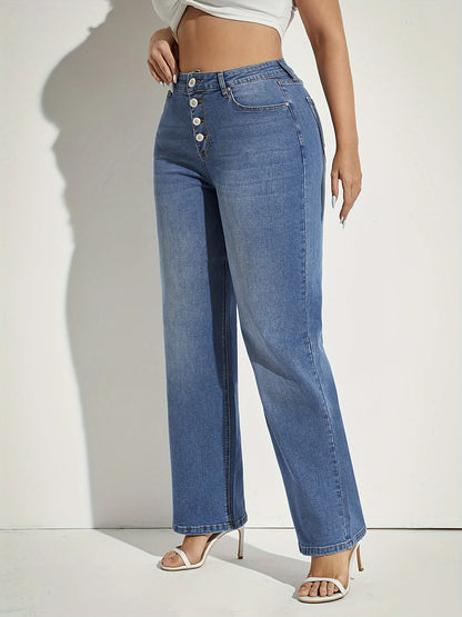 Plus Size Women High Waist Wide Leg Jeans Pants Casual Streetwear Vintage Relaxed Fit Trendy Everyday Blue Trousers Fashion