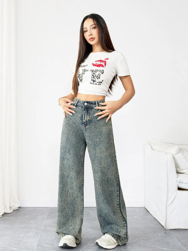 Loose Fit Wide Leg Denim Jeans for Women High Waist Casual Streetwear Vintage Style Comfortable Everyday Pants