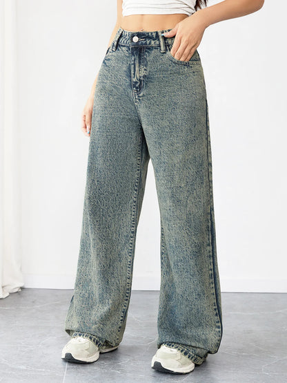 Loose Fit Wide Leg Denim Jeans for Women High Waist Casual Streetwear Vintage Style Comfortable Everyday Pants
