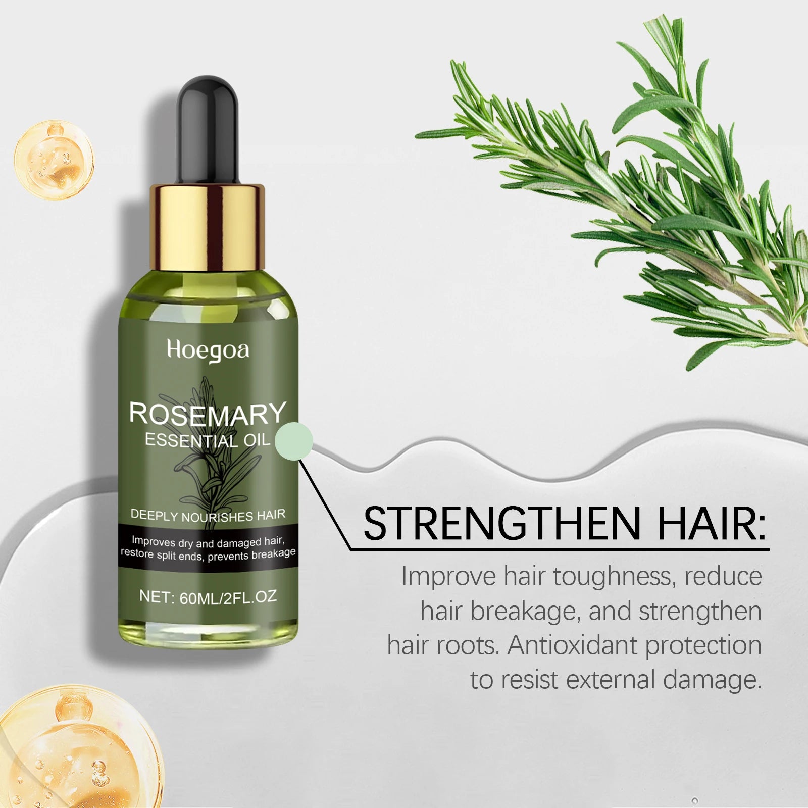 60ML Rosemary Essence Oil Moisturizing Nourishing Scalp Enhance Smoothness Repairing Damaged Hair Restore Spilt Ends Strengthen Barrier Volumizing Hair Care Oil