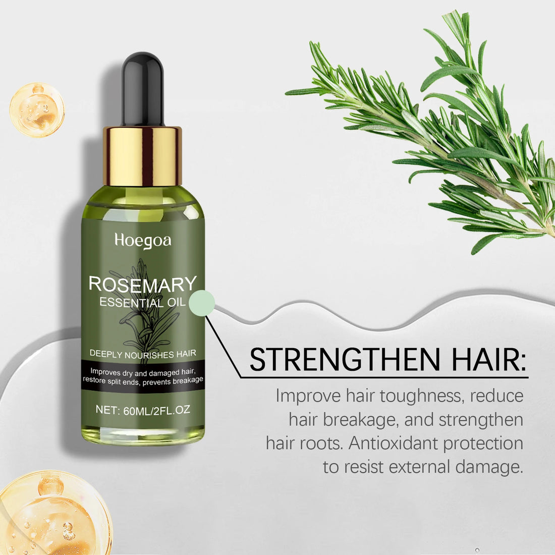 60ML Rosemary Essence Oil Moisturizing Nourishing Scalp Enhance Smoothness Repairing Damaged Hair Restore Spilt Ends Strengthen Barrier Volumizing Hair Care Oil